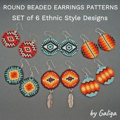 round beaded earrings patterns set of 6 ethnic style designs