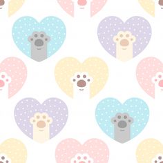 an animal themed wallpaper with hearts and bears in pastel colors on a white background