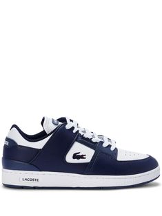 navy blue/blue leather front lace-up fastening logo-embellished side panels padded ankle perforated toebox logo patch at the tongue debossed logo to the rear branded insole round toe rubber sole Tenis Lacoste T Clip, Debossed Logo, Sneakers Blue, Side Panels, Leather Fabric, Blue Leather, Panel Siding, Patch Logo, Lace Front