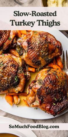 These easy Slow-Roasted Turkey Thighs are perfect for a low-key Thanksgiving dinner. They’re made in one pan and slathered with the most delicious garlic-herb butter.