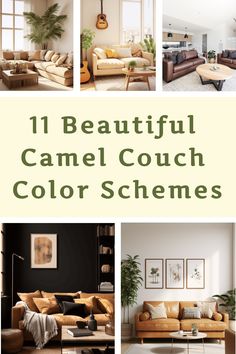 11 Beautiful Camel Couch Color Schemes Cognac Couch With Ottoman, Tan Couch Decor Cozy Living Rooms, Tan Sofa Styling, Pillows On Leather Couch Color Schemes, Rugs With Caramel Couch, Tan Couch Styling, Cream And Caramel Living Room, Neutral Leather Couch Living Room, Cognac Couches Living Room