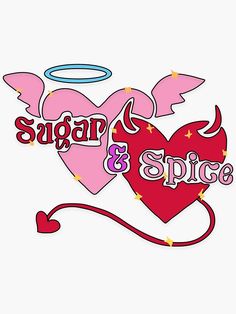 a heart with an angel on it and the words sugar & spice written in red