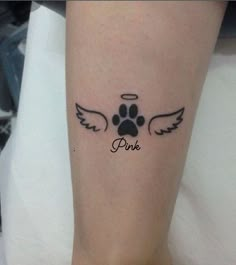 a dog paw with angel wings and the word pink on it's left leg