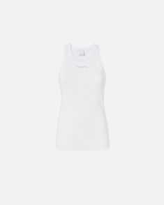 Fitted sleeveless top in a tank top silhouette with scoop neckline at the back in ribbed stretch cotton knit, personalised with a mini PINKO logo in the centre front. Calf Length Skirts, Casual Blazer, Mid Dresses, Mid Length Dresses, Dress Trousers, Cotton Knit, Casual Jacket, Scoop Neckline, Stretch Cotton