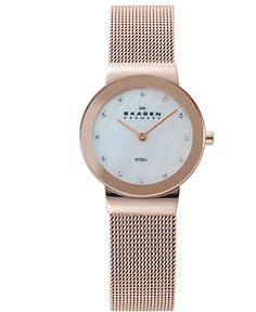 Skagen Denmark Watch, Women's Rose Gold Ion-Plated Stainless Steel Mesh Bracelet 26mm Black Cashmere Scarf, Red Peacoat, Skagen Denmark, Skagen Watches, Red Flannel Shirt, Blue Flannel Shirt, Watch Women's, Black Rain Boots, Big Watches