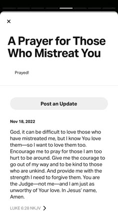 an iphone screen with the text, prayer for those who mistate you on it