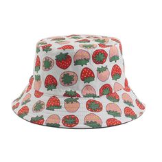 Fruit Print Bucket Hat - Strawberry Strawberry Pattern, Baby Sun Hat, Outdoor Hats, Red Strawberry, Fruit Print, Fruit Pattern, Hat For Man, Tropical Fruit, Summer Boy