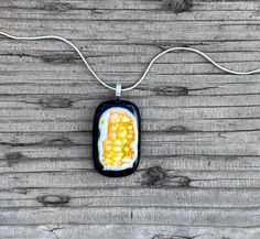 Fused Glass Pendant Necklace - Burnt Ochre and Smokey Blue on Black Glass  - Fused Glass Jewelry - Handmade Glass Jewelry Burnt Ochre, Christmas Gifts For Women