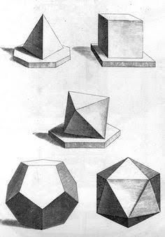 four different shapes are shown in this black and white drawing, each with one point at the top