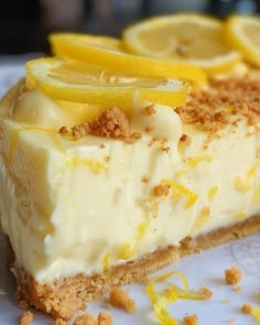 a slice of lemon cheesecake on a plate