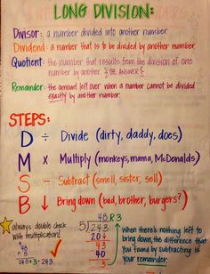 a long division poster with some writing on it