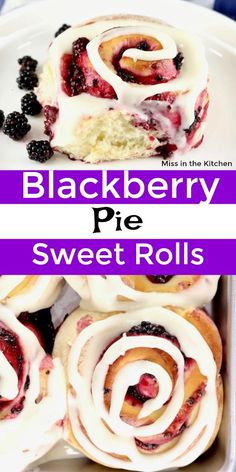 blackberry pie sweet rolls on a white plate