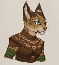 a drawing of a cat with chains on it's neck and collar, wearing a costume