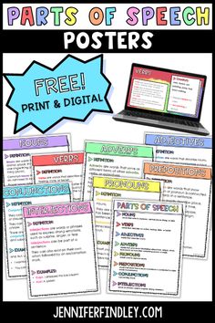 the parts of speech posters for students to use with their own language and writing skills