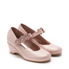 Elegant wedge heel shoes Shoe With Flowers, Wedge Shoe, Teen Dress, Blush Flowers, Shoes Heels Wedges, Hook And Loop, Heel Shoes, Shoe Shop, Wedge Heels