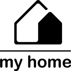 a black and white logo with the words, my home written in front of it