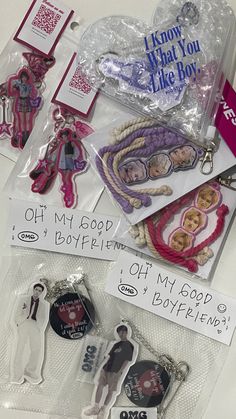 various key chains and tags are on display