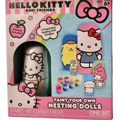 the hello kitty paint your own nesting doll set is in its original box with instructions