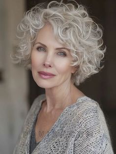 Hair Styles For White Hair, Enhancing Gray Hair, Vibrant Hair Color Ideas, Medium Curly Haircuts, Curly Hairstyle Ideas, Vibrant Hair Color, Short Permed Hair, Grey Hair Over 50, Stacked Haircuts