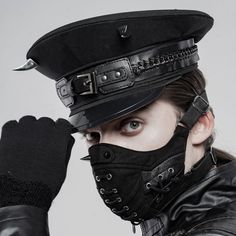 PUNK RAVE Schirmmütze mit Dämonenhörnern | BOUDOIR NOIR Cool Face Masks, Cool Face Mask, Gothic Men, Cool Face, Black Face Mask, Military Hat, Black Goth