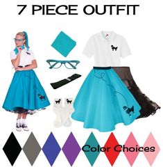 Adult 7 pc – 50’s Poodle Skirt Outfit Fifties Outfits, Poodle Skirt Costume, Poodle Skirts, Small Poodle, 50s Look, 50s Outfits, Chose Outfit