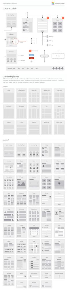 a large set of wireframes with different shapes and sizes, all in white