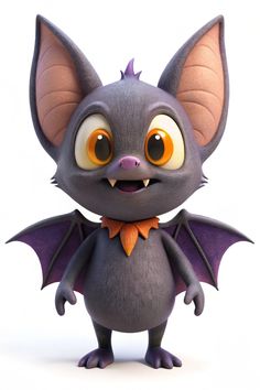 a cartoon bat with big eyes and an orange bow tie on it's neck