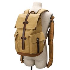 Wear-resistant Canvas Backpack Travel Computer Bag - Woosir Outdoor Laptop Backpack, Large Capacity Laptop Backpack For Outdoor, Khaki Backpack With Zipper Pocket, Beige Softback Backpack For Outdoor, Beige Softback Backpack With Pockets, Khaki Functional Rectangular Backpack, Beige Standard Backpack For Outdoor, Khaki Backpack With Pockets For Outdoor Activities, Rectangular Khaki Backpack For Travel