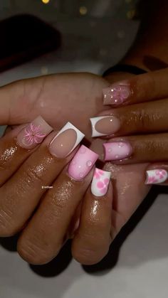 Nail Inspo Overlay, Cute Nails Short Fall, Short Nail Designs Girly, Overlay Nails Designs Ideas, Short Acrylic Nails Square Simple Classy, Short Baby Shower Nails, Short Nails Simple Classy, Pink Bubble Nails, Ombre Nails Square Short