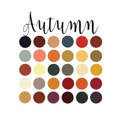 the word autumn written in black ink on a white background with an assortment of different colors