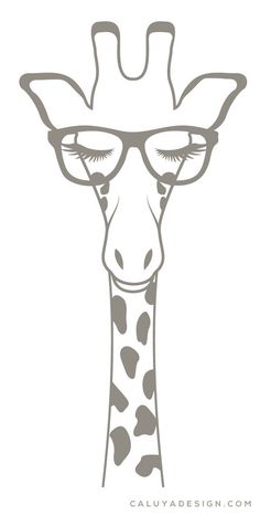 a drawing of a giraffe with glasses on it's head and long neck