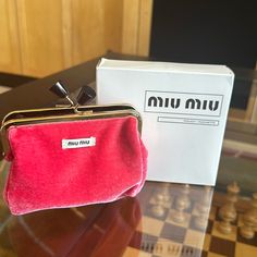 New In Box 4.5” Square Kiss Lock Opens Wide Miu Miu Feels Like A Velvet Not Sure What The Material Is Perfect To Go Clubbing! Lipstick, A Few Cards And Id, Maybe A Small Can Of Mace. Hey, Be Safe Out There!! Frame Bags, Kiss Lock Purse, Miu Miu Bag, Wristlets, Miu Miu, Clutches, Coin Purse, Coin, Bag Lady