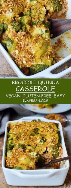 broccoli and quiche casserole in a white dish