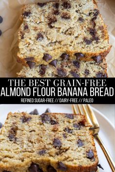 the best grain - free almond flour bread with chocolate chips on top and in between