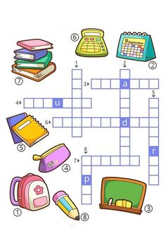 the crossword puzzle is filled with different items for children to learn in spanish and english