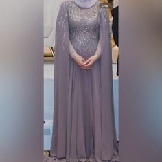 Massoud Couture Mauve Evening Gown Chiffon And Flowy Size 8 Worn Once #Hijabi Elegant Floor-length Kaftan For Banquet, Elegant Long Sleeve Kaftan For Banquets, Long Sleeve Maxi Dress For Eid Banquet, Elegant Floor-length Kaftan For Banquets, Festive Floor-length Kaftan For Banquets, Maxi Length Abaya For Eid Banquet, Eid Banquet Abaya In Maxi Length, Maxi Length Gown For Eid Banquet, Eid Banquet Maxi Length Gown