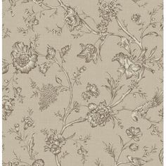 an old wallpaper with flowers and leaves on the side, in beige color scheme