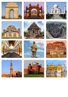 many pictures of different buildings and monuments in the united states, including one for india