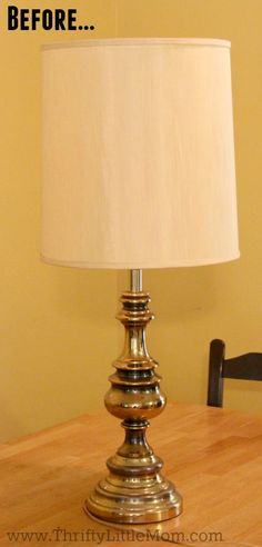 a lamp sitting on top of a wooden table