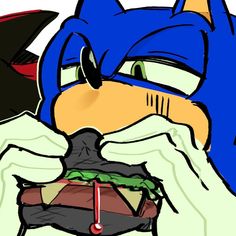 sonic the hedgehog eating a hamburger