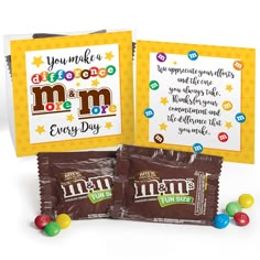 two bags of m & m's chocolate candy next to each other