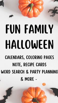 an image of halloween cards with pumpkins and bats on the background, text reads fun family halloween calendar