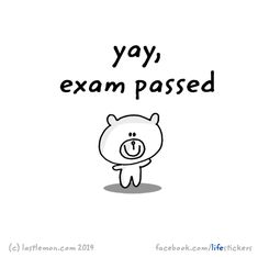 a cartoon pig with the words yay, exam passed