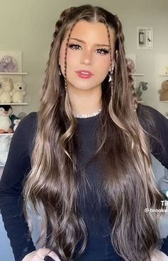 Hairstyles For Long Hair Dance, Hairstyles For Concerts Long Hair, Hairdos Long Hair, Unique Hair Styles, Hair Down Styles, Preppy Hairstyles, Brooke Monk, Hairstyle Examples