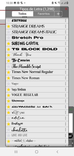 an iphone screen showing the font and numbers for various types of writing on it, including stars