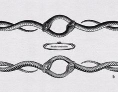 two snake tattoos on white paper with black ink