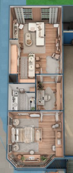 an overhead view of a two bedroom apartment