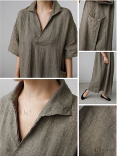 Lasaky - Cotton and Linen Dress: Solid Color, Vintage Short Sleeves, Loose Fit, Knee-Length with Pockets Trendy Shirt Designs, Cotton Linen Dresses, Vintage Short, Linen Maxi Dress, Color Vintage, Layer Dress, Loose Dress, Vintage Shorts, Midi Dress Bodycon