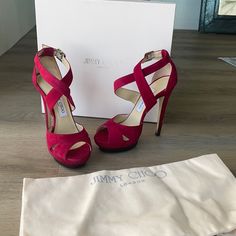 Stunning Rare Jimmy Choo Heels! Raspberry Color Suede With Platform Bottom Size 36.5 Worn Once For Wedding Paid $1200 Comes With Box And Dust Bag Perfect Condition Only Imperfection Is Very Bottom Of Suede On Heels Discolored From Sinking In Grass.. Have Not Tried To Clean Jimmy Choo Heart Heels, Mango Cherry Red Heels, Jimmy Choo Satin Heels, Jimmy Choo Red Heels, Jimmy Choo Heels Pink, Raspberry Color, Jimmy Choo Heels, Jimmy Choo Shoes, Jimmy Choo