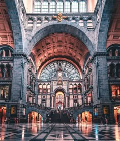 the inside of a large building with many windows